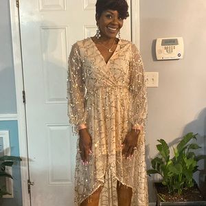 Shiny, sequence peach dress